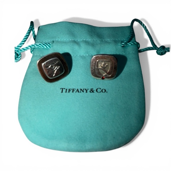 Pair Of Tiffany & Co. Sterling Silver Tie Tack Pins with bag